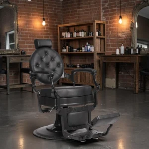 Clovis gold barber chair - luxury barber chair - golden barber chair - vintage barbershop chair - high-end barber furniture - professional hairdressing chair - hydraulic barber chair - upholstered barber chair - robust barber chair - golden design barber chair - luxury retro barber chair - premium barbershop equipment - comfortable barber chair - adjustable barber chair - golden aluminum barber chair