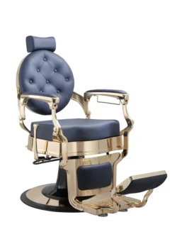 Clovis gold barber chair - luxury barber chair - golden barber chair - vintage barbershop chair - high-end barber furniture - professional hairdressing chair - hydraulic barber chair - upholstered barber chair - robust barber chair - golden design barber chair - luxury retro barber chair - premium barbershop equipment - comfortable barber chair - adjustable barber chair - golden aluminum barber chair