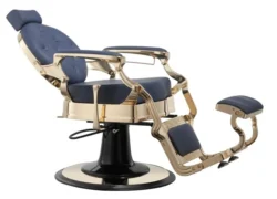 Clovis barber chair - Luxury barber chair - Barber chair - Vintage barbershop chair - High-end barber furniture - Professional hair salon chair - Hydraulic barber chair - Tufted barber chair - Robust barber chair - Gold designer barber chair - Luxury retro barber chair - Premium barbershop equipment - Comfortable barber chair - Adjustable barber chair - Gold aluminum barber chair