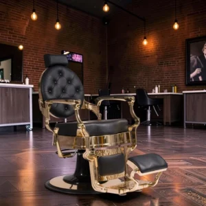 Fauteuil barbier CLOVIS (2) fauteuil barbier clovis gold - fauteuil barbier luxe - chaise barbier dorée - fauteuil vintage barbershop - mobilier barbier haut de gamme - fauteuil coiffure professionnel - fauteuil barbier hydraulique - fauteuil barbier capitonné - fauteuil barbier robuste - chaise barbier design doré - fauteuil barbier rétro luxe - équipement barbershop premium - fauteuil barbier confort - fauteuil barbier réglable - fauteuil barbier aluminium doré