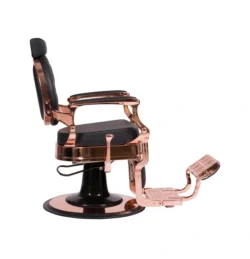 Clovis barber chair - Luxury barber chair - Barber chair - Vintage barbershop chair - High-end barber furniture - Professional hair salon chair - Hydraulic barber chair - Tufted barber chair - Robust barber chair - Gold designer barber chair - Luxury retro barber chair - Premium barbershop equipment - Comfortable barber chair - Adjustable barber chair - Gold aluminum barber chair