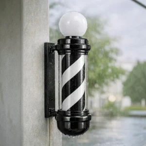 HAROLD B (2) Enseigne barbier lumineuse – Barber pole professionnel – Enseigne salon de coiffure – Signalétique barbershop – Lampe barber rotative – Enseigne LED barbier – Accessoire façade salon – Barber pole extérieur – Enseigne coiffure rétro – Matériel barbier haut de gamme