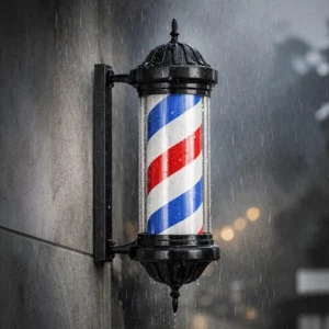 PAUL (1) Enseigne barbier lumineuse – Barber pole professionnel – Enseigne salon de coiffure – Signalétique barbershop – Lampe barber rotative – Enseigne LED barbier – Accessoire façade salon – Barber pole extérieur – Enseigne coiffure rétro – Matériel barbier haut de gamme