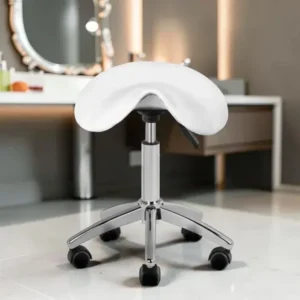 Aesthetic Stool AM-302 White (1) Professional aesthetic stool - Ergonomic beautician seat - Hydraulic care stool - Beauty salon furniture - Professional swivel stool - Massage seat on wheels - Manicure pedicure stool - Aesthetic institute equipment - Padded seat stool - High-end aesthetic furniture