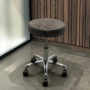 Gaël hairdressing stool (2) Professional hairdressing stool - Rolling beauty stool - Saddle stool - Sit-stand professional stool - Hairdressing and beauty furniture - Ergonomic stool with backrest - Gas lift height adjustment - High-density resilient foam - Chrome star base - Hair-resistant casters - Barber cutting stool - Tattoo artist stool - Massage and treatment chair - Manicure and pedicure stool - Washable faux leather upholstery
