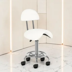 Aesthetic Stool 6001 White (1) Professional aesthetic stool - Ergonomic beautician seat - Hydraulic care stool - Beauty salon furniture - Professional swivel stool - Massage seat on wheels - Manicure pedicure stool - Aesthetic institute equipment - Padded seat stool - High-end aesthetic furniture