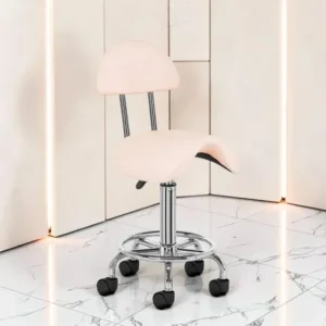 Aesthetic stool 6001 Rose (1) Professional aesthetic stool - Ergonomic beautician seat - Hydraulic care stool - Beauty salon furniture - Professional swivel stool - Massage seat on wheels - Manicure pedicure stool - Aesthetic institute equipment - Padded seat stool - High-end aesthetic furniture