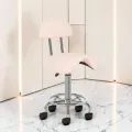 Aesthetic stool 6001 Rose (1) Professional aesthetic stool - Ergonomic beautician seat - Hydraulic care stool - Beauty salon furniture - Professional swivel stool - Massage seat on wheels - Manicure pedicure stool - Aesthetic institute equipment - Padded seat stool - High-end aesthetic furniture