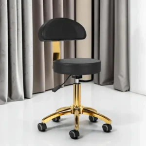 Am-304 G-Black Aesthetic Stool (1) Professional aesthetic stool - Ergonomic beautician seat - Hydraulic treatment stool - Beauty salon furniture - Professional swivel stool - Wheeled massage seat - Manicure pedicure stool - Aesthetic institute equipment - Padded seat stool - High-end aesthetic furniture - Professional hairdressing stool - Wheeled aesthetic stool - Saddle stool - Professional sit-stand seat - Hairdressing and beauty furniture - Ergonomic stool with backrest - Gas lift height adjustment - High-density resilient foam - Chrome star base - Anti-hair casters - Hairdresser cutting stool - Tattoo artist stool - Massage and treatment seat - Manicure and pedicure stool - Washable faux leather upholstery