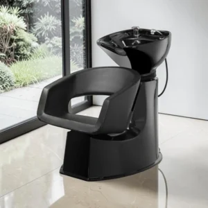 Emily Shampoo Bowl (1) Elsa shampoo basin - ergonomic hairdressing basin - salon washing unit - tilting ceramic basin - compact shampoo basin - professional washing chair - resistant polypropylene structure - adjustable salon seat - premium black washing basin - durable hairdressing equipment - comfortable shampoo basin - hairdressing salon furniture - high-quality washing basin - deep ergonomic basin - modern design shampoo basin