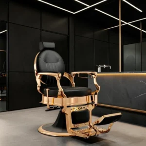 Spencer Barber Chair (2) professional barber chair - luxury barber chair - barber chair - vintage barbershop chair - high-end barber furniture - professional hair salon chair - hydraulic barber chair - tufted barber chair - sturdy barber chair - gold design barber chair - luxury retro barber chair - premium barbershop equipment - comfort barber chair - adjustable barber chair - gold aluminum barber chair
