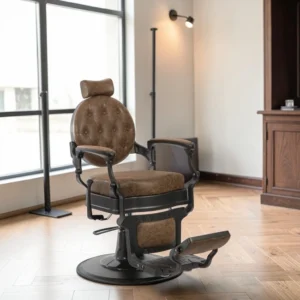 CLOVIS barber chair (64) Clovis barber chair - Luxury barber chair - Barber chair - Vintage barbershop chair - High-end barber furniture - Professional hair salon chair - Hydraulic barber chair - Tufted barber chair - Robust barber chair - Gold designer barber chair - Luxury retro barber chair - Premium barbershop equipment - Comfortable barber chair - Adjustable barber chair - Gold aluminum barber chair