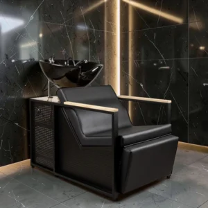 Elsa shampoo basin - ergonomic hairdressing basin - salon washing unit - tilting ceramic basin - compact shampoo basin - professional washing chair - resistant polypropylene structure - adjustable salon seat - premium black washing basin - durable hairdressing equipment - comfortable shampoo basin - hairdressing salon furniture - high-quality washing basin - deep ergonomic basin - modern design shampoo basin