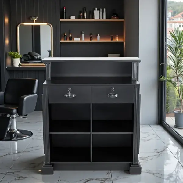 Comptoir Caisse EARL - Comptoir d'accueil EARL - comptoir de réception pour salon de coiffure EARL - Meuble de réception EARL - mobilier de coiffure professionnel