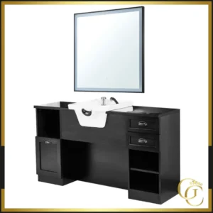 Poste de coiffage barbier JULES BR02 - coiffeuse barbier vintage JULES BR02- Poste de coiffage vintage JULES BR02 - coiffeuse avec miroir JULES BR02 - Mobilier de Coiffure Professionnel