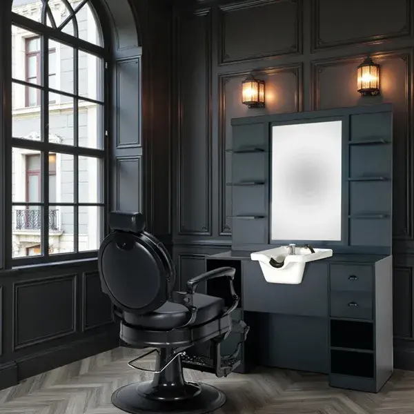 Poste de Coiffage Barbier OKE 2 98 - Poste Barbier Vintage OKE Noir - Coiffeuse Barbier Vintage OKE Noir - poste de coiffage professionnel OKE 2 98 - Mobilier de Coiffure Professionnel