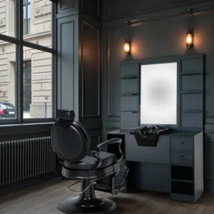 Poste de Coiffage Barbier OKE 2 98 - Poste Barbier Vintage OKE Noir - Coiffeuse Barbier Vintage OKE Noir - poste de coiffage professionnel OKE 2 98 - Mobilier de Coiffure Professionnel