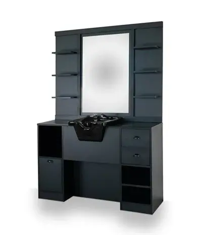 Poste de Coiffage Barbier OKE 2 98 - Poste Barbier Vintage OKE Noir - Coiffeuse Barbier Vintage OKE Noir - poste de coiffage professionnel OKE 2 98 - Mobilier de Coiffure Professionnel