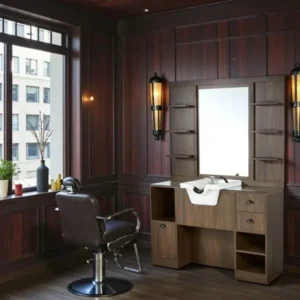 Poste de Coiffage Barbier OKE 2B - Poste Barbier Vintage OKE 2B- Coiffeuse Barbier Vintage OKE 2B- poste de coiffage professionnel OKE 2B - Mobilier de Coiffure Professionnel