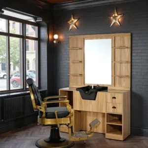 Poste de Coiffage Barbier OKE 2BR - Poste Barbier Vintage OKE 2BR- Coiffeuse Barbier Vintage OKE 2BR- poste de coiffage professionnel OKE 2BR- Mobilier de Coiffure Professionnel