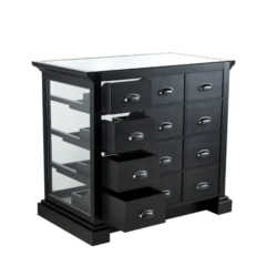 RENO Product Display (2) beauty product display – cosmetic display unit – professional salon showcase – high-end aesthetic display – cosmetic unit with drawers – institute product showcase – glass beauty display – professional reception furniture – elegant cosmetic showcase – spa product display – beauty storage unit – premium exhibition showcase – black cosmetic display – classic aesthetic unit – wellness product showcase – professional 12-drawer display – designer cosmetic unit – beauty salon showcase – high-end product display – institute display unit