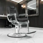 professional barber chair – vintage barber chair – adjustable barber chair – high-end barbershop furniture – industrial barber chair – M2 faux leather barber chair – reclining backrest barber chair – chrome base barber chair – client comfort barber chair – designer barber furniture – aluminum armrest barber chair – adjustable headrest barber chair – retro barber chair – sturdy barber chair – ergonomic barber chair – premium barbershop furniture – black leather barber chair – hydraulic adjustment barber chair – stable barber chair – trendy barber furniture