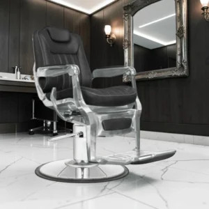 GENTLEMAN Barber Chair (1) professional barber chair – vintage barber chair – adjustable barber chair – high-end barbershop furniture – industrial barber chair – M2 faux leather barber chair – reclining backrest barber chair – chrome base barber chair – client comfort barber chair – designer barber furniture – aluminum armrest barber chair – adjustable headrest barber chair – retro barber chair – sturdy barber chair – ergonomic barber chair – premium barbershop furniture – black leather barber chair – hydraulic adjustment barber chair – stable barber chair – trendy barber furniture
