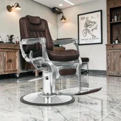 professional barber chair – vintage barber chair – adjustable barber chair – high-end barbershop furniture – industrial barber chair – M2 faux leather barber chair – reclining backrest barber chair – chrome base barber chair – client comfort barber chair – designer barber furniture – aluminum armrest barber chair – adjustable headrest barber chair – retro barber chair – sturdy barber chair – ergonomic barber chair – premium barbershop furniture – black leather barber chair – hydraulic adjustment barber chair – stable barber chair – trendy barber furniture