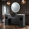 poste de coiffage barbier – meuble barbier professionnel – station de coiffure vintage – mobilier salon de coiffure – coiffeuse barbier haut de gamme – meuble barbershop rétro – poste de travail barbier – meuble de coiffure bois massif – station de coiffage élégante – mobilier barbershop premium
