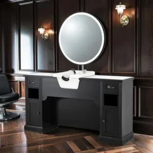 William 10B (3) Barber styling station – professional barber furniture – vintage barber station – hair salon furniture – high-end barber dressing table – retro barbershop furniture – barber workstation – solid wood hair styling furniture – elegant styling station – premium barbershop furniture