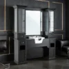 poste de coiffage barbier – meuble barbier professionnel – station de coiffure vintage – mobilier salon de coiffure – coiffeuse barbier haut de gamme – meuble barbershop rétro – poste de travail barbier – meuble de coiffure bois massif – station de coiffage élégante – mobilier barbershop premium
