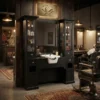 poste de coiffage barbier – meuble barbier professionnel – station de coiffure vintage – mobilier salon de coiffure – coiffeuse barbier haut de gamme – meuble barbershop rétro – poste de travail barbier – meuble de coiffure bois massif – station de coiffage élégante – mobilier barbershop premium
