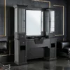 poste de coiffage barbier – meuble barbier professionnel – station de coiffure vintage – mobilier salon de coiffure – coiffeuse barbier haut de gamme – meuble barbershop rétro – poste de travail barbier – meuble de coiffure bois massif – station de coiffage élégante – mobilier barbershop premium