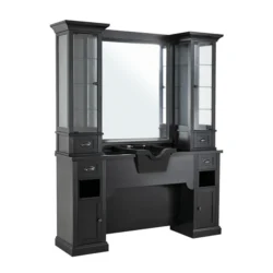 poste de coiffage barbier – meuble barbier professionnel – station de coiffure vintage – mobilier salon de coiffure – coiffeuse barbier haut de gamme – meuble barbershop rétro – poste de travail barbier – meuble de coiffure bois massif – station de coiffage élégante – mobilier barbershop premium