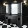 poste de coiffage barbier – meuble barbier professionnel – station de coiffure vintage – mobilier salon de coiffure – coiffeuse barbier haut de gamme – meuble barbershop rétro – poste de travail barbier – meuble de coiffure bois massif – station de coiffage élégante – mobilier barbershop premium
