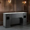 poste de coiffage barbier – meuble barbier professionnel – station de coiffure vintage – mobilier salon de coiffure – coiffeuse barbier haut de gamme – meuble barbershop rétro – poste de travail barbier – meuble de coiffure bois massif – station de coiffage élégante – mobilier barbershop premium