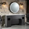 poste de coiffage barbier – meuble barbier professionnel – station de coiffure vintage – mobilier salon de coiffure – coiffeuse barbier haut de gamme – meuble barbershop rétro – poste de travail barbier – meuble de coiffure bois massif – station de coiffage élégante – mobilier barbershop premium