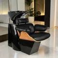 Bac à shampooing professionnel - Bac de lavage coiffure - Meuble pour salon de coiffure - Mobilier de coiffure design - Fauteuil de lavage ergonomique - Mobilier de coiffure haut de gamme - meuble pour salon de coiffure - Bac à shampoing doré et noir - Équipement de coiffure professionnel