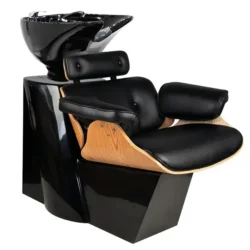 Bac à shampooing professionnel - Bac de lavage coiffure - Meuble pour salon de coiffure - Mobilier de coiffure design - Fauteuil de lavage ergonomique - Mobilier de coiffure haut de gamme - meuble pour salon de coiffure - Bac à shampoing doré et noir - Équipement de coiffure professionnel