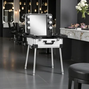 Valise-de-maquillage-Viola (3) Valise de maquillage Viola Argent - table de maquillage Viola Argent - table de maquillage professionnelle - mobilier de maquillage professionnel - mobilier esthétique professionnel