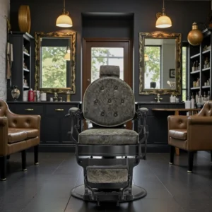 Fauteuil de Barbier Wolf Vieux Vert - Fauteuil Barbier Wolf Vieux Vert - Chaise Barbier Wolf Vieux Vert - Fauteuil de coiffure barbier Wolf Vieux Vert - mobilier de coiffure haut de gamme