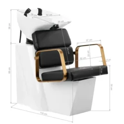 Bac à shampooing professionnel - Bac de lavage coiffure - Meuble pour salon de coiffure - Mobilier de coiffure design - Fauteuil de lavage ergonomique - Mobilier de coiffure haut de gamme - meuble pour salon de coiffure - Bac à shampoing doré et noir - Équipement de coiffure professionnel