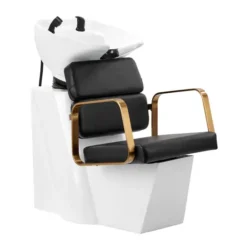 Bac à shampooing professionnel - Bac de lavage coiffure - Meuble pour salon de coiffure - Mobilier de coiffure design - Fauteuil de lavage ergonomique - Mobilier de coiffure haut de gamme - meuble pour salon de coiffure - Bac à shampoing doré et noir - Équipement de coiffure professionnel