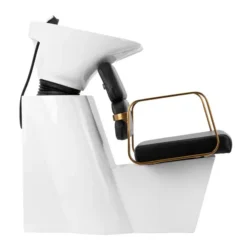 Bac à shampooing professionnel - Bac de lavage coiffure - Meuble pour salon de coiffure - Mobilier de coiffure design - Fauteuil de lavage ergonomique - Mobilier de coiffure haut de gamme - meuble pour salon de coiffure - Bac à shampoing doré et noir - Équipement de coiffure professionnel
