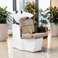 Professional shampoo basin - Hairdressing wash basin - Hair salon furniture - Designer hairdressing furniture - Ergonomic wash chair - High-end hairdressing furniture - Hair salon furniture - Gold and black shampoo basin - Professional hairdressing equipment