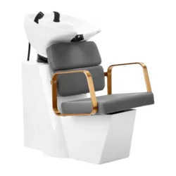 Adele GG (2) Bac à shampooing professionnel - Bac de lavage coiffure - Meuble pour salon de coiffure - Mobilier de coiffure design - Fauteuil de lavage ergonomique - Mobilier de coiffure haut de gamme - meuble pour salon de coiffure - Bac à shampoing doré et noir - Équipement de coiffure professionnel