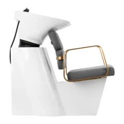 Adele GG (3) Bac à shampooing professionnel - Bac de lavage coiffure - Meuble pour salon de coiffure - Mobilier de coiffure design - Fauteuil de lavage ergonomique - Mobilier de coiffure haut de gamme - meuble pour salon de coiffure - Bac à shampoing doré et noir - Équipement de coiffure professionnel