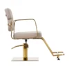 Fauteuil de coiffure professionnel - Mobilier de coiffure - Siège de coiffure -Fauteuil de coiffure beige doré - Meuble pour salon de coiffure et beauté - Mobilier coiffure design - Fauteuil coiffure pompe hydraulique -Chaise de coiffure ergonomique -Gabbiano Adele BGD - Équipement salon de coiffure haut de gamme