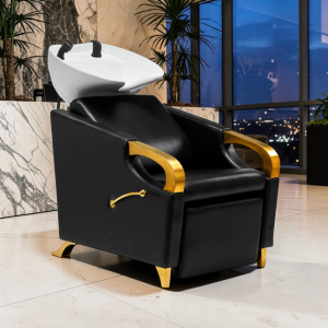 professional shampoo unit – hair washing chair – black and gold hair salon basin – designer shampoo basin – luxury hair salon chair – ergonomic washing unit – adjustable shampoo chair – ceramic hair basin – high-end salon furniture – modern shampoo basin – comfortable washing chair – hair salon basin with footrest – gold shampoo basin – salon shampoo chair – premium washing unit – hair salon furniture – reclining shampoo basin – black shampoo chair – durable hair basin – aesthetic washing chair