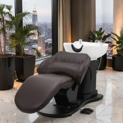 Trycho Marron Bac à Shampoing Électrique Trycho Marron - Bac de lavage électrique Trycho - Bac à Shampoing électrique professionnel - Bac à Shampoing salon de coiffure - mobilier de coiffure professionnel